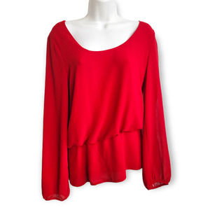 NWT Naked Zebra Red Scoop Neck Long Sleeve Formal Top Size Medium